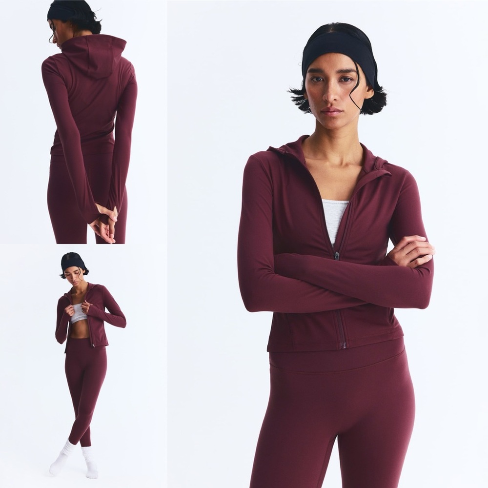 H&M Women's Hooded Activewear Jacket Top With SoftMove Size Large Light Burgundy